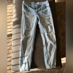 Casual Light Blue Distressed Boyfriend Jeans